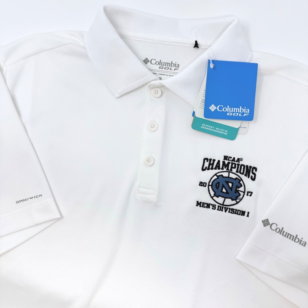 Columbia Golf Mens Large UNC Tar Heels 2017 NCAA Champions Omni-Wick Polo NEW